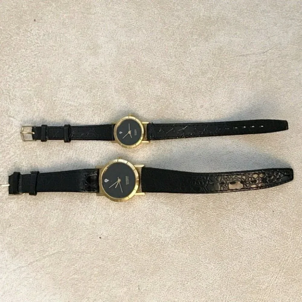 ✨✨5/$10✨✨ Set Of 2 Quartz Movt BLACK DIAL INVISIBLE NUMERAL DARK FACE